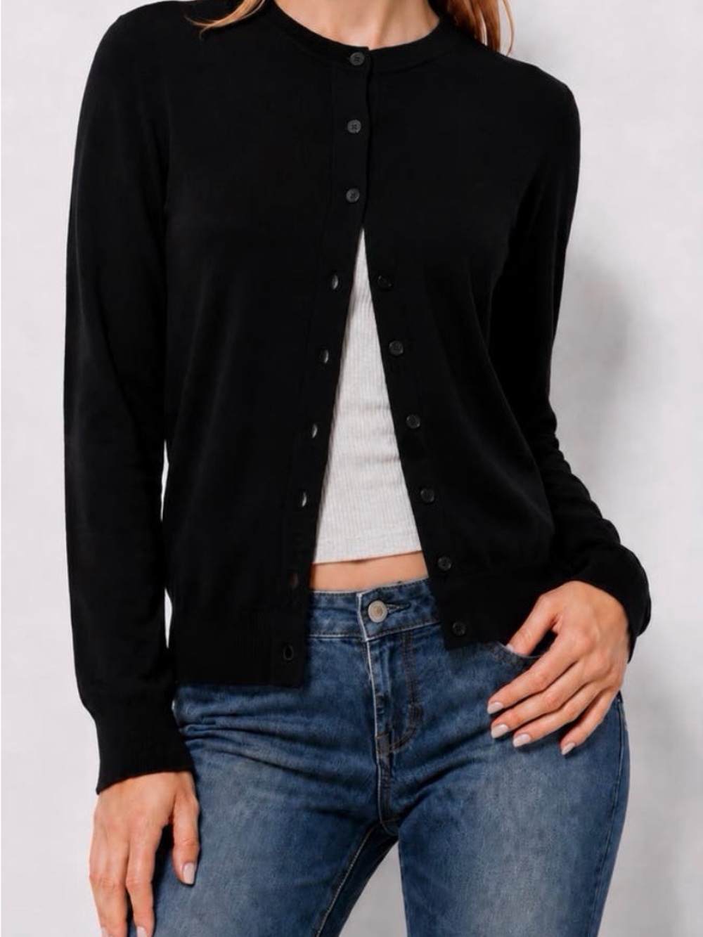 Woman’s Classic Black Women's Button Cardigan Sweater
